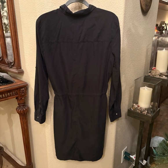 Lou & Grey Black Button Roll Tab Long Sleeve Drawstring Shirt Dress Size Medium - Picture 4 of 7
